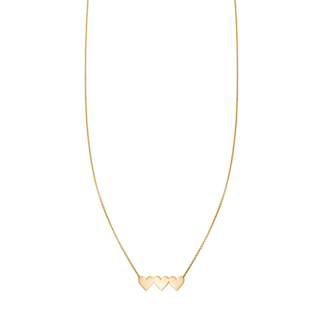 Gold three heart necklace - delicate triple heart pendant