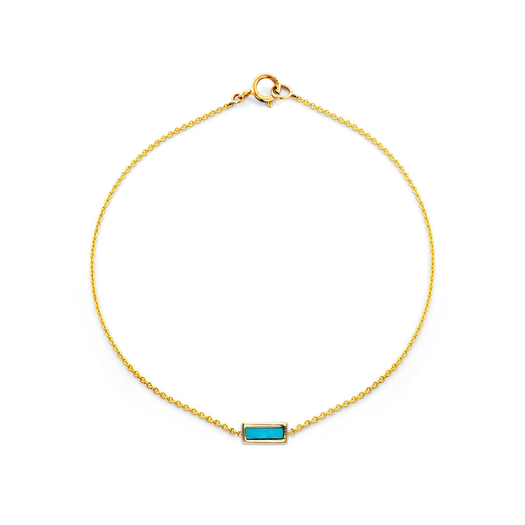 tiny inlay rectangle turquoise bar bracelet PRB 505 14k