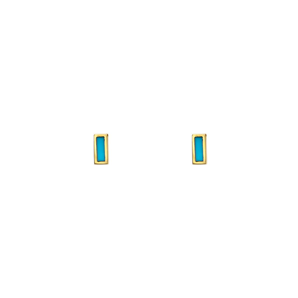 tiny inlay rectangle turquoise bar earrings PRE 508 14k_1