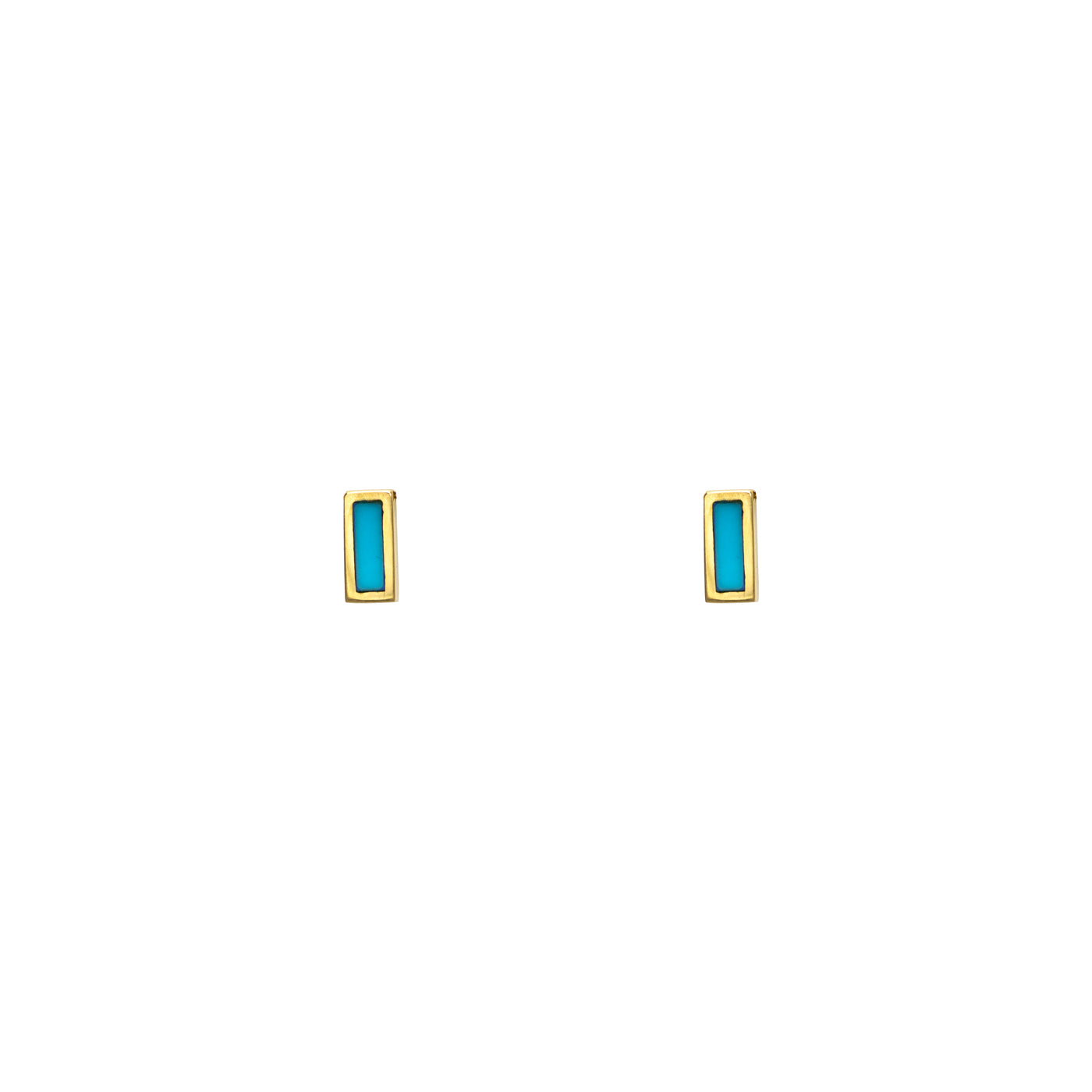tiny inlay rectangle turquoise bar earrings PRE 508 14k_1