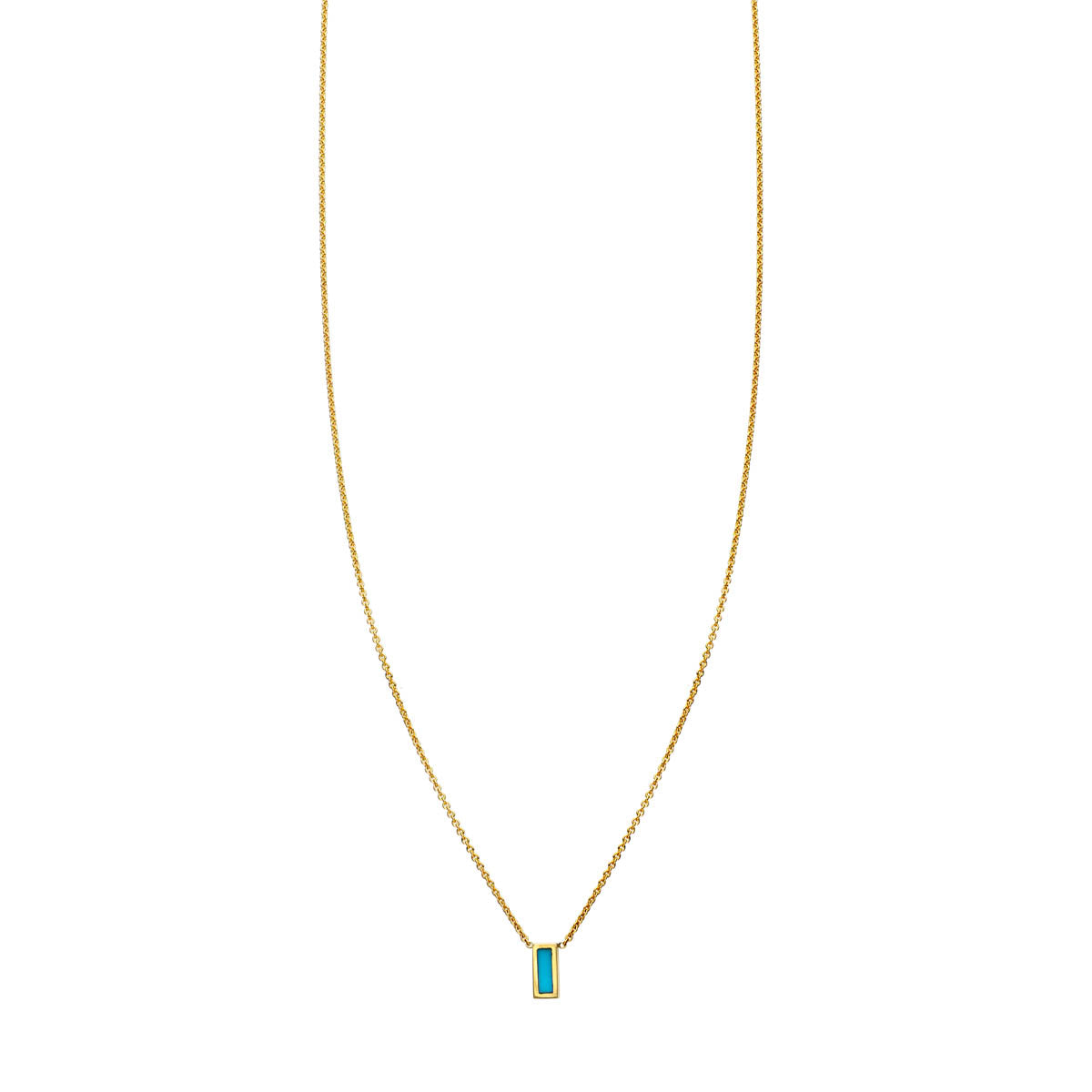 tiny inlay rectangle turquoise bar necklace PRN 501 14k