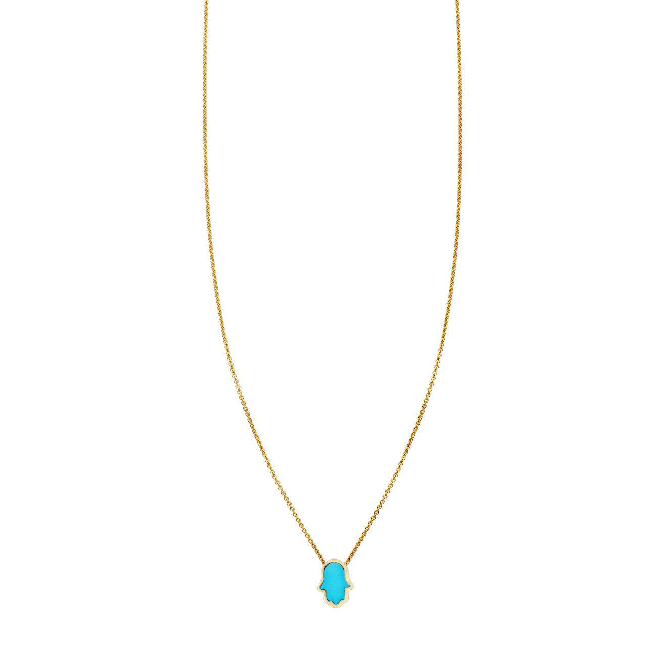 tiny turquoise inlaid hamsa hand necklace