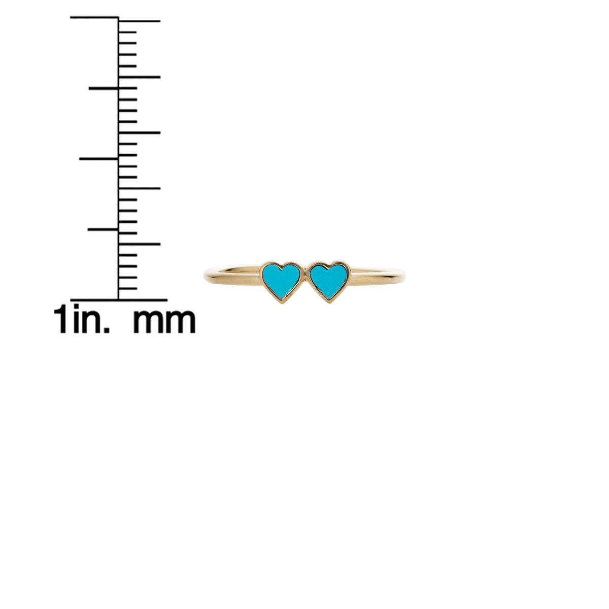 turquoise double heart gold ring measurement