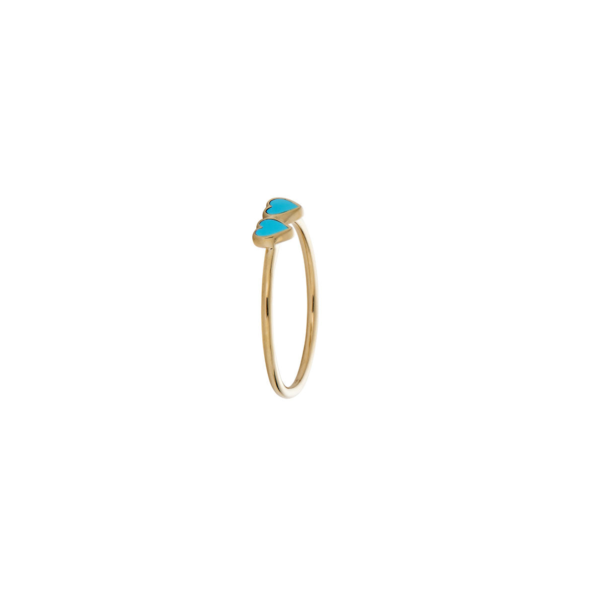 turquoise double heart gold ring side view