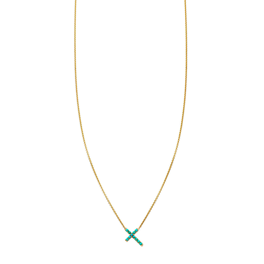 turquoise gold tilted cross necklace PRN 511 TUR