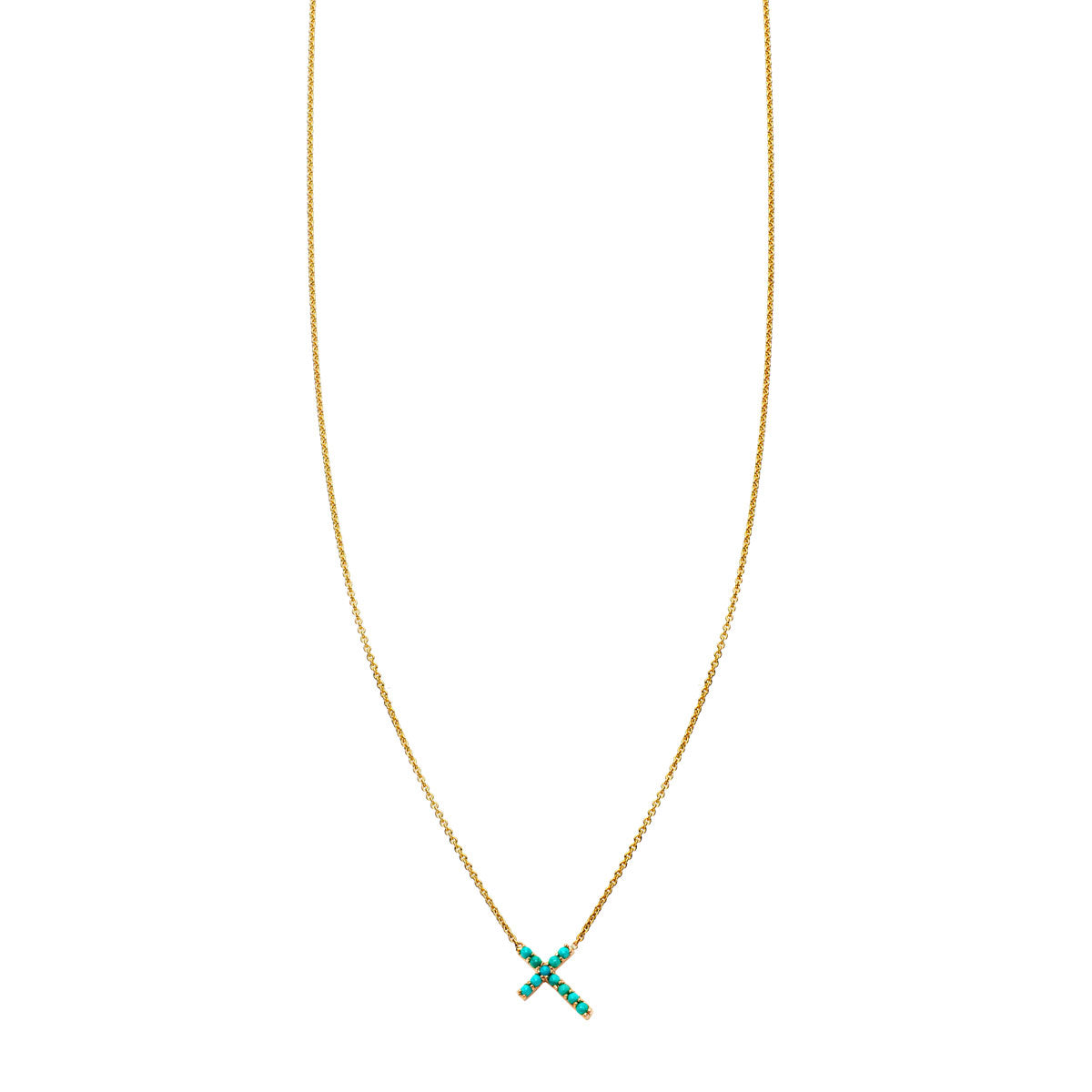 turquoise gold tilted cross necklace PRN 511 TUR