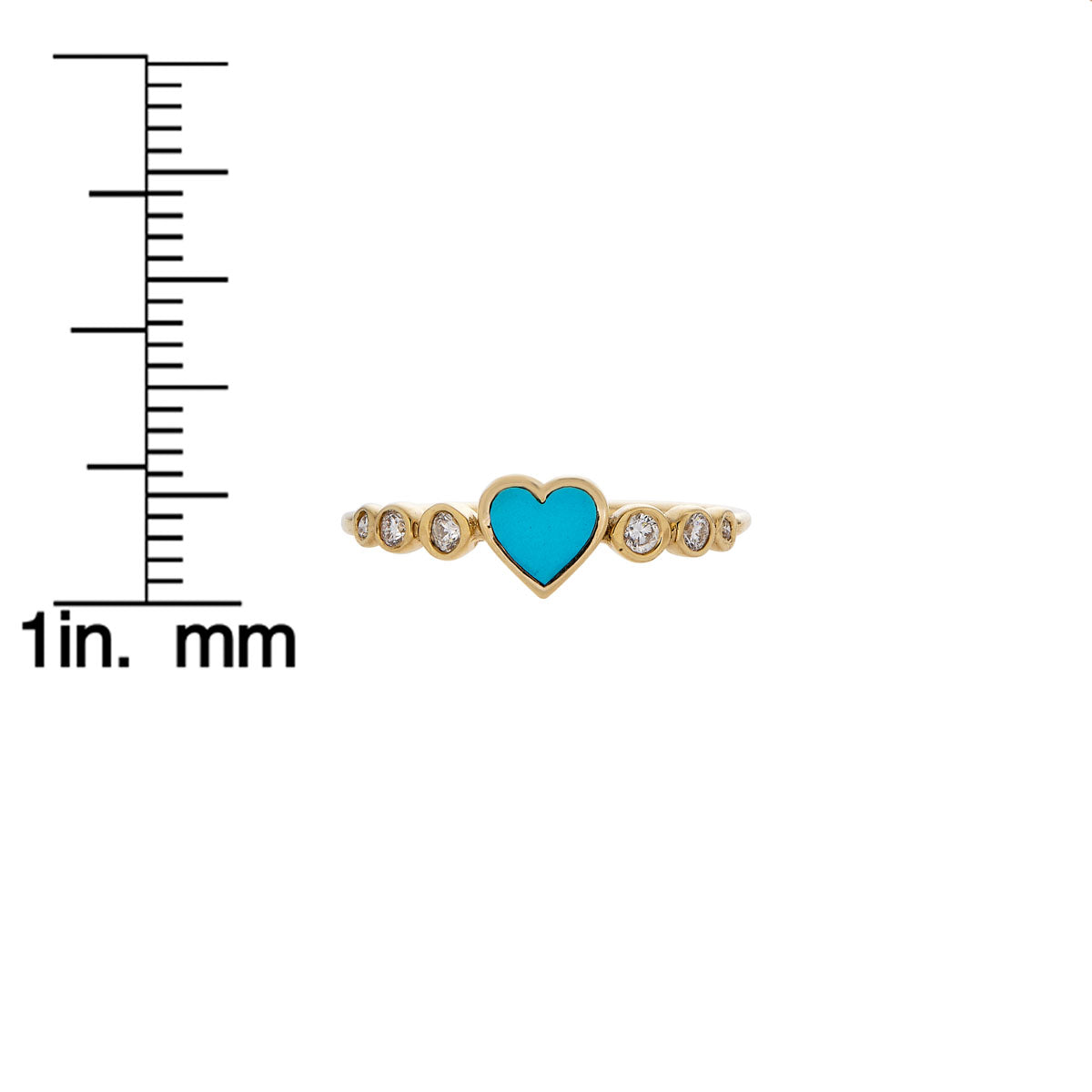 turquoise heart diamond gold ring measurement