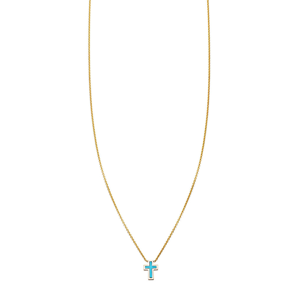 turquoise inlaid cross necklace PRN 376 TUR