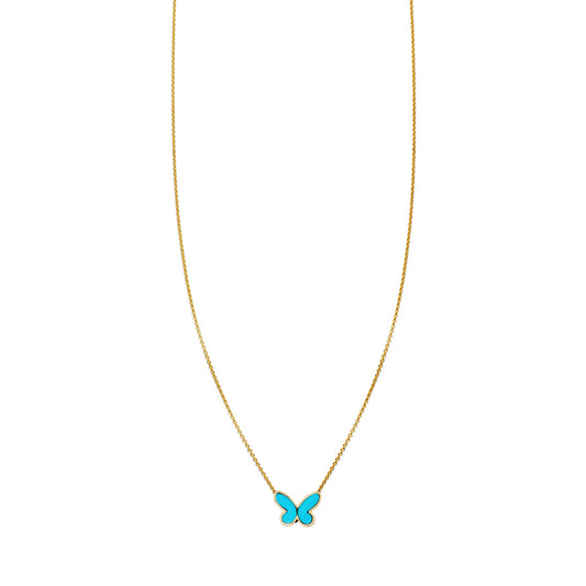 turquoise inlaid folded butterfly necklace