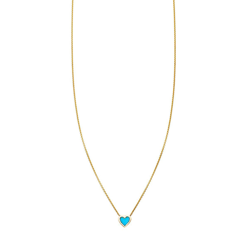 Delicate turquoise inlaid heart necklace - feminine boho jewelry