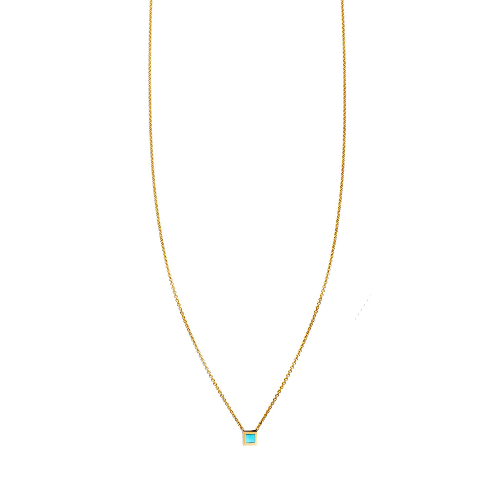 turquoise inlaid tiny square necklace_1