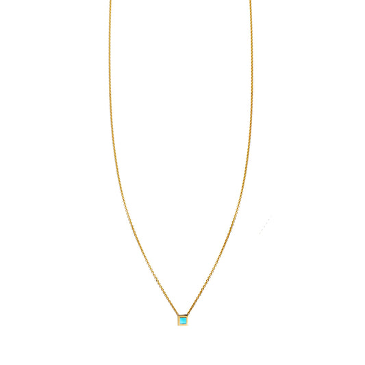 turquoise inlaid tiny square necklace_1