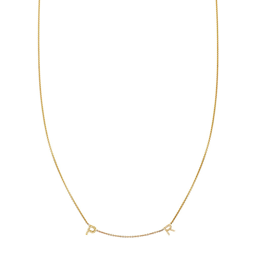 two letter diamond gold initial necklace PRN 007 02