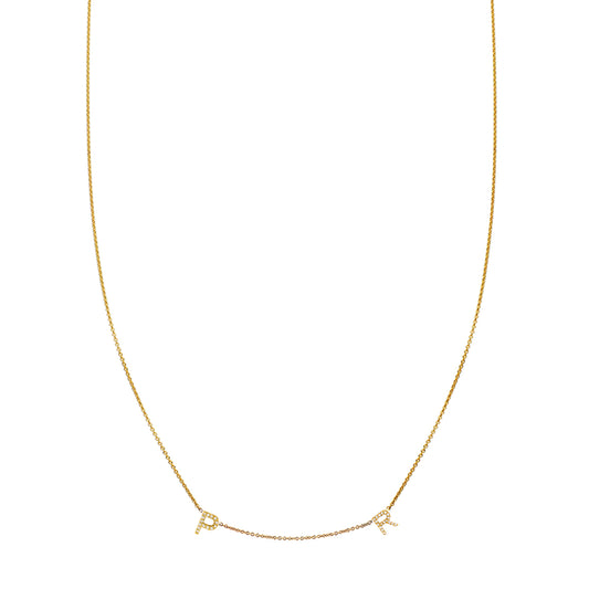 two letter diamond gold initial necklace PRN 007 02
