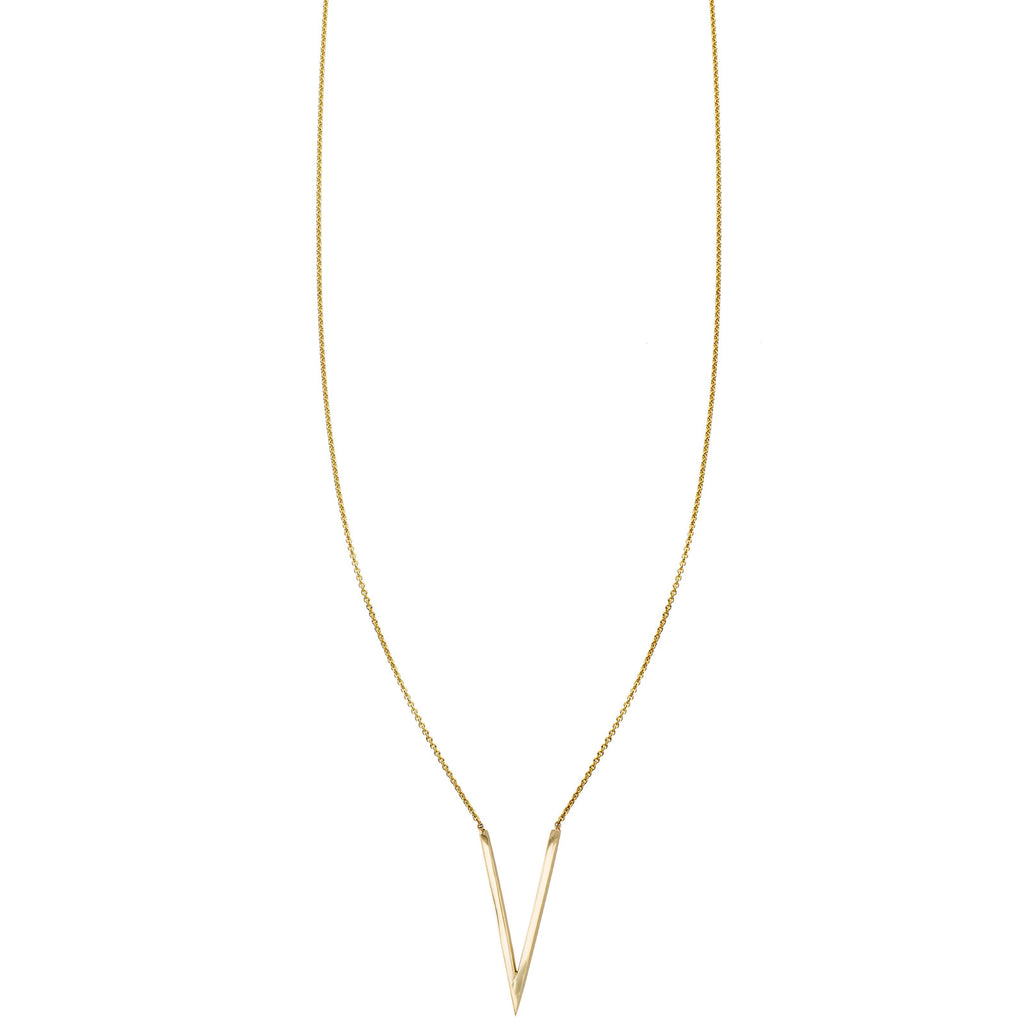 v shape outline tiny charm light necklace 14k yellow gold PRN 367 14KY