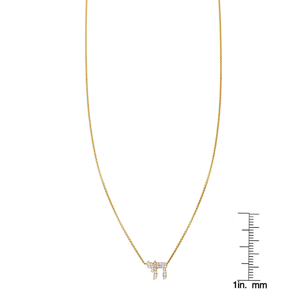 white diamond chai necklace with ruler