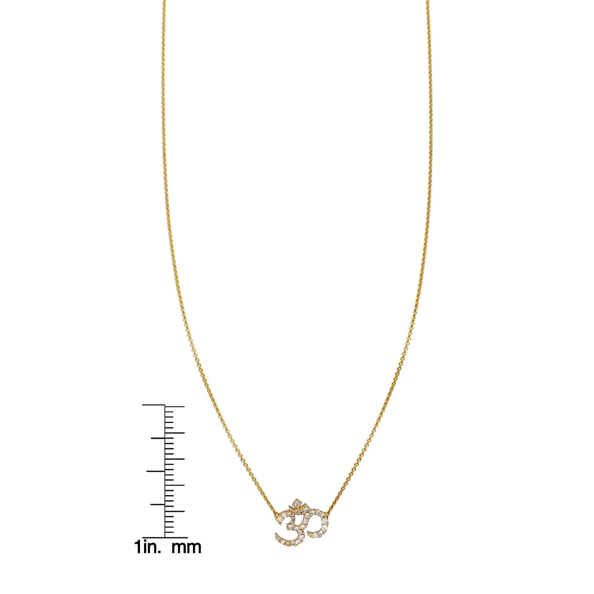 white diamond gold ohm necklace with ruler
