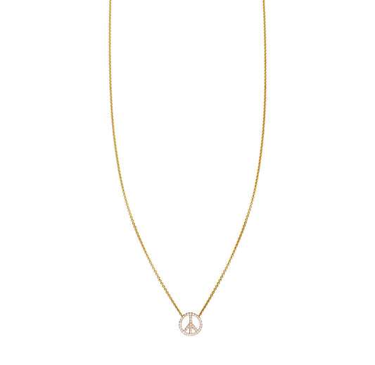 white diamond small peace sign necklace PRN 241 WD